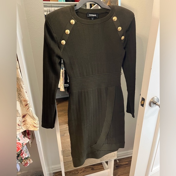 Dark green midi dress with gold button accents - Picture 2 of 2